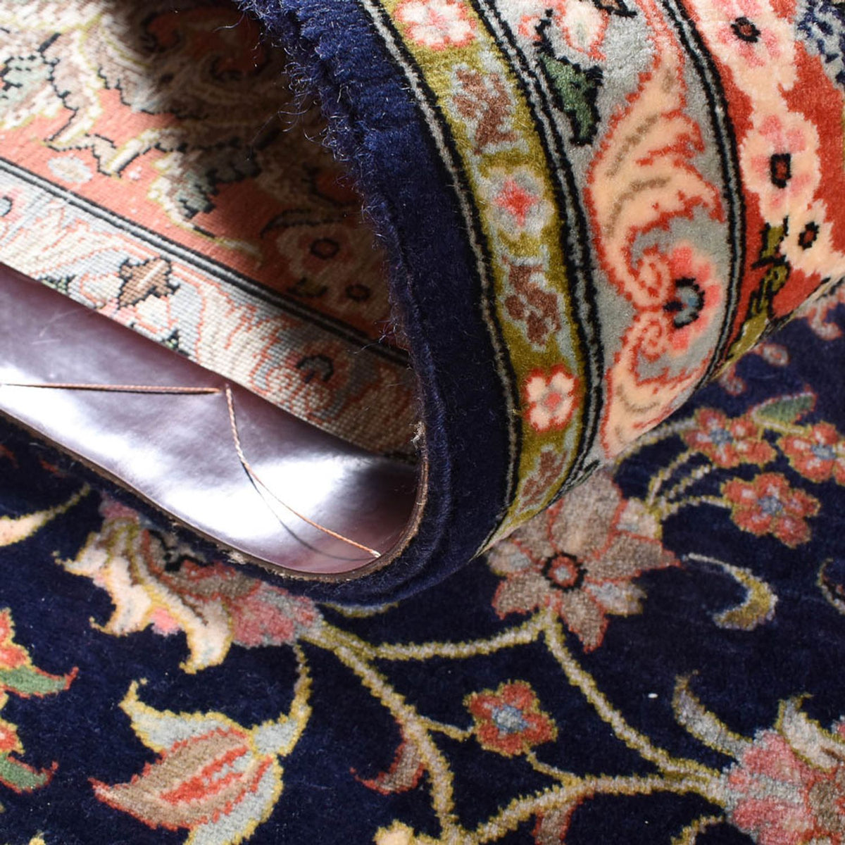 Perski dywan - Ghom - Królewski - 194 x 137 cm - ciemnoniebieski