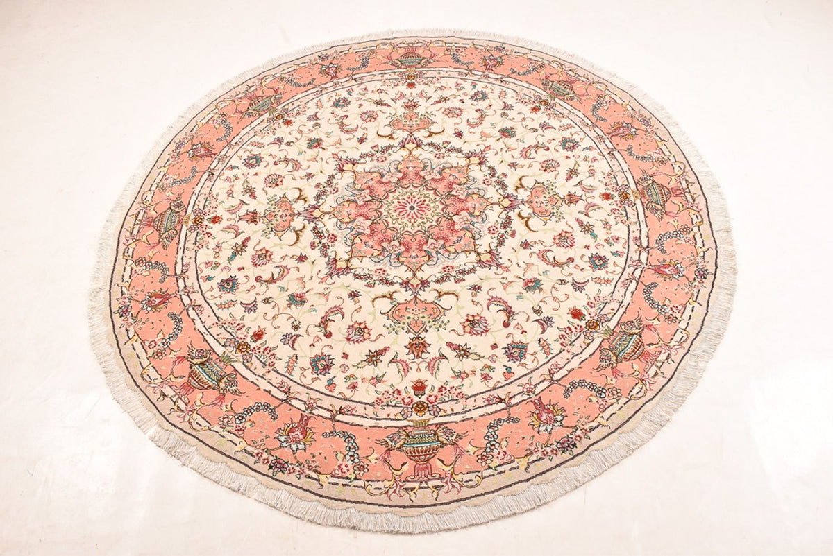 Dywan perski - Tabriz - Premium okrągły  - 200 x 200 cm - kremowy