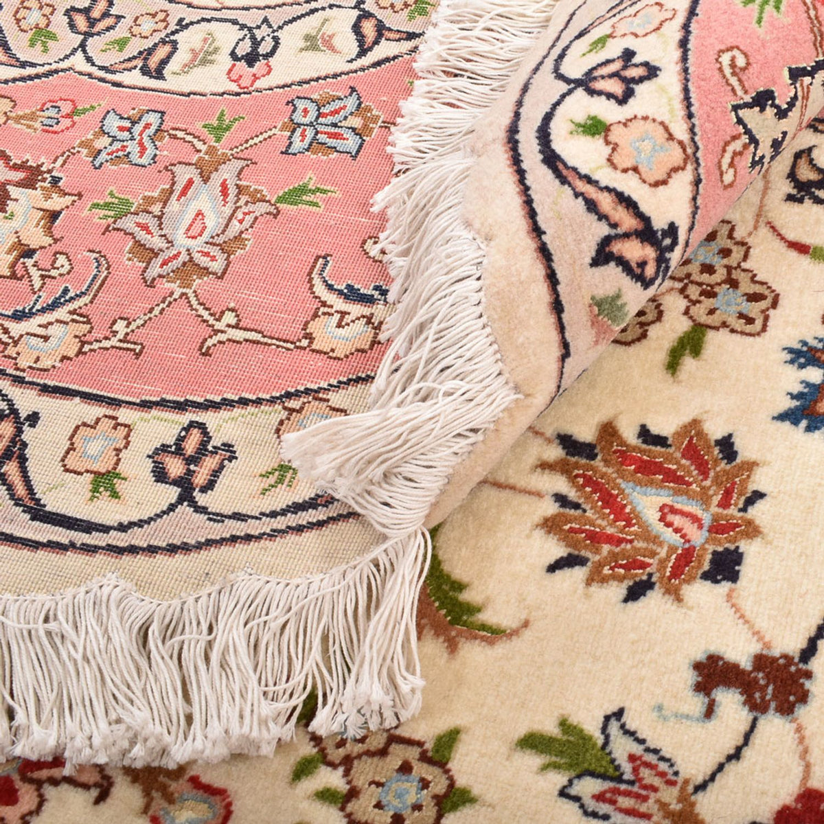 Dywan perski - Tabriz - Królewski okrągły  - 200 x 200 cm - kremowy