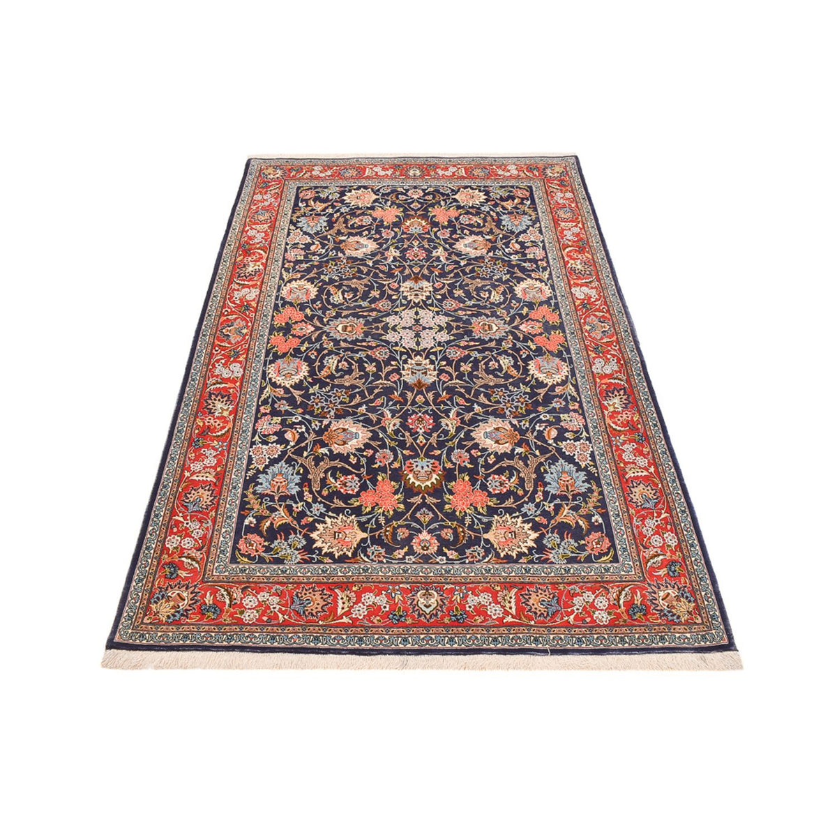 Dywan perski - Isfahan - Premium - 226 x 136 cm - ciemnoniebieski