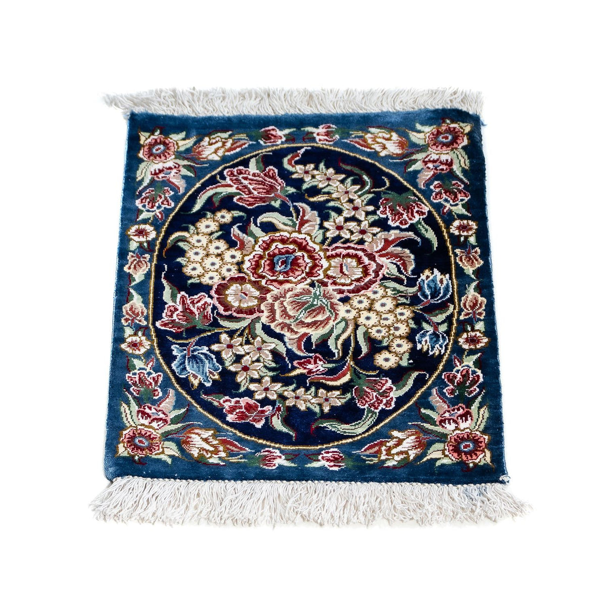 Jedwabny dywan - Ghom Silk - Premium - 40 x 28 cm - ciemnoniebieski