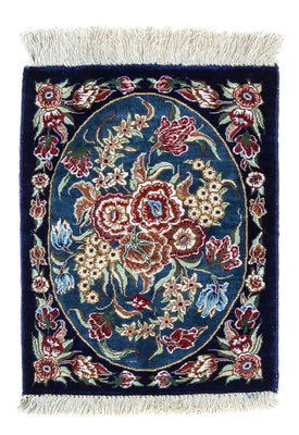 Jedwabny dywan - Ghom Silk - Premium - 40 x 28 cm - ciemnoniebieski
