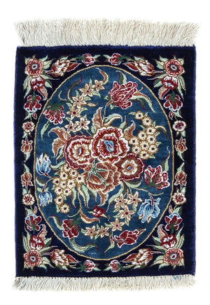 Jedwabny dywan - Ghom Silk - Premium - 40 x 28 cm - ciemnoniebieski