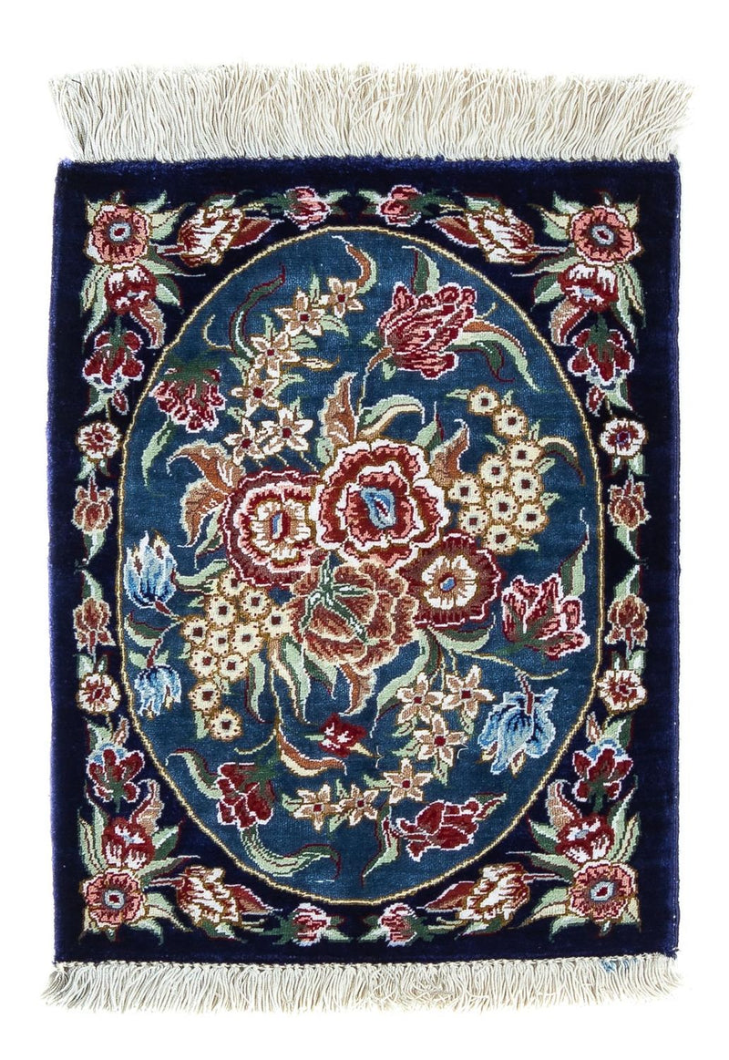 Jedwabny dywan - Ghom Silk - Premium - 40 x 28 cm - ciemnoniebieski