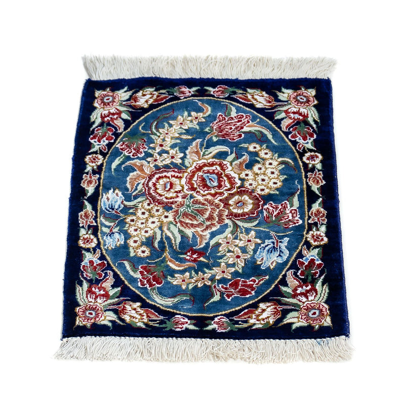 Jedwabny dywan - Ghom Silk - Premium - 40 x 28 cm - ciemnoniebieski