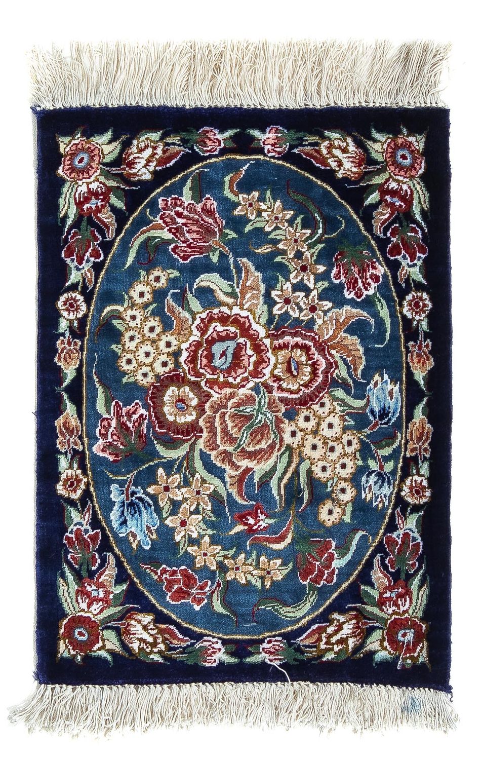 Jedwabny dywan - Ghom Silk - Premium - 40 x 28 cm - ciemnoniebieski