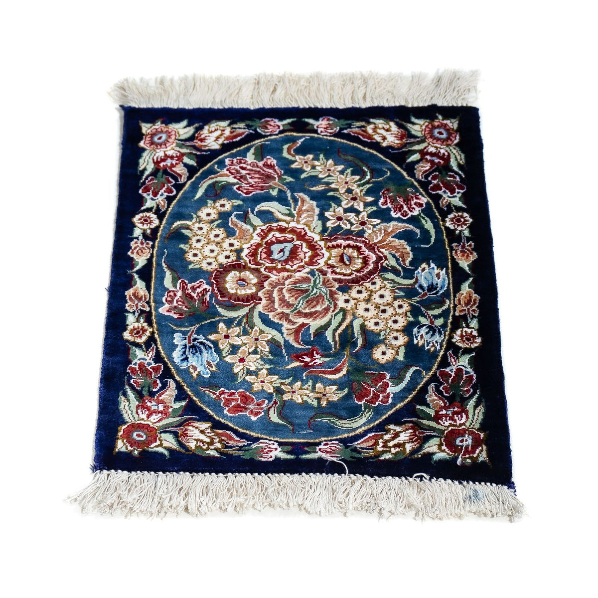 Jedwabny dywan - Ghom Silk - Premium - 40 x 28 cm - ciemnoniebieski