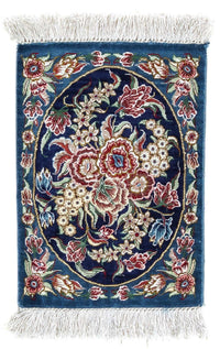 Jedwabny dywan - Ghom Silk - Premium - 40 x 28 cm - ciemnoniebieski