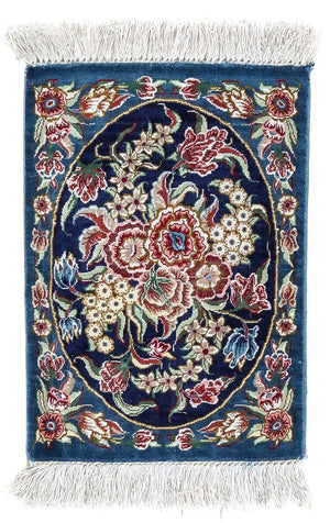Jedwabny dywan - Ghom Silk - Premium - 40 x 28 cm - ciemnoniebieski