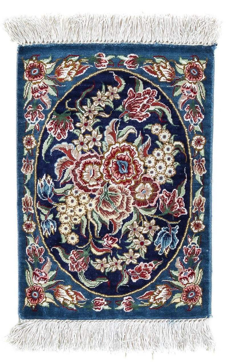 Jedwabny dywan - Ghom Silk - Premium - 40 x 28 cm - ciemnoniebieski