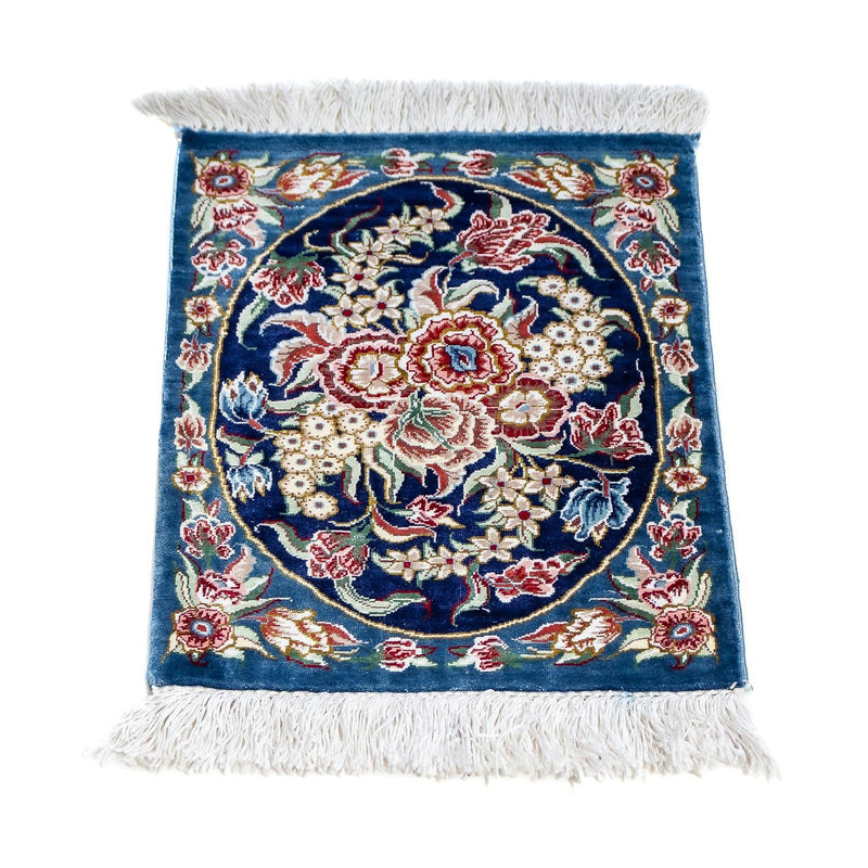 Jedwabny dywan - Ghom Silk - Premium - 40 x 28 cm - ciemnoniebieski