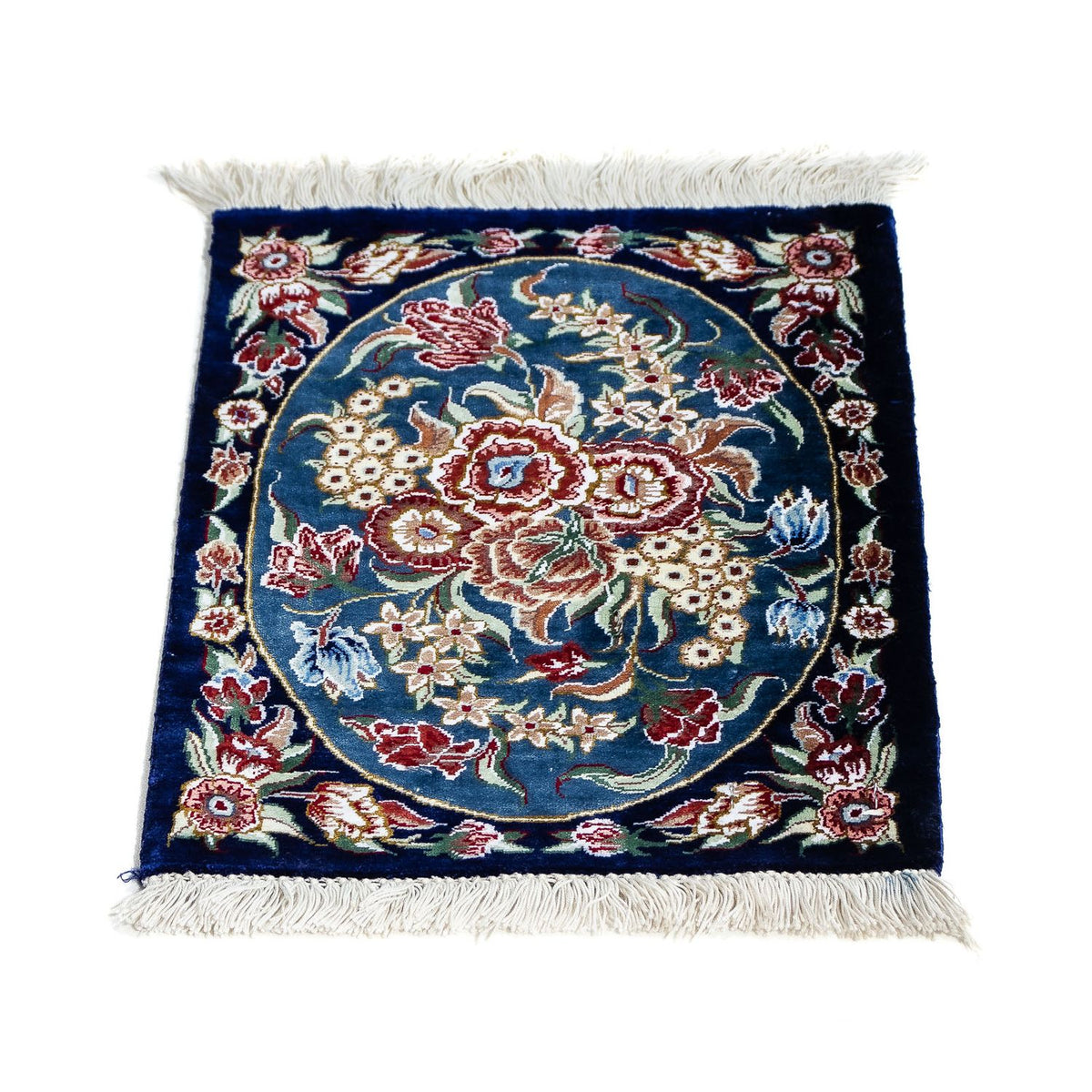 Jedwabny dywan - Ghom Silk - Premium - 40 x 28 cm - ciemnoniebieski