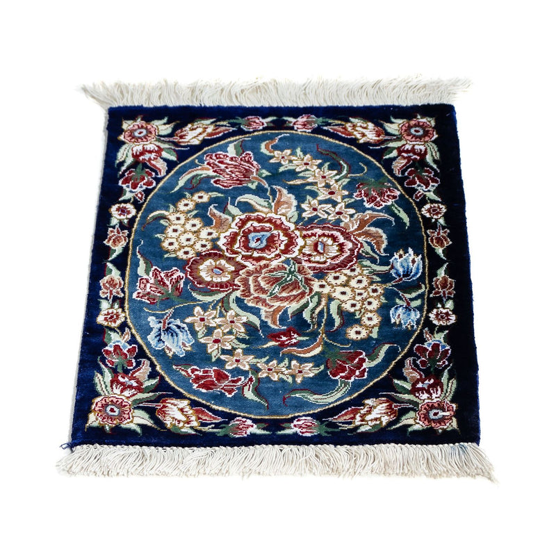 Jedwabny dywan - Ghom Silk - Premium - 40 x 28 cm - ciemnoniebieski