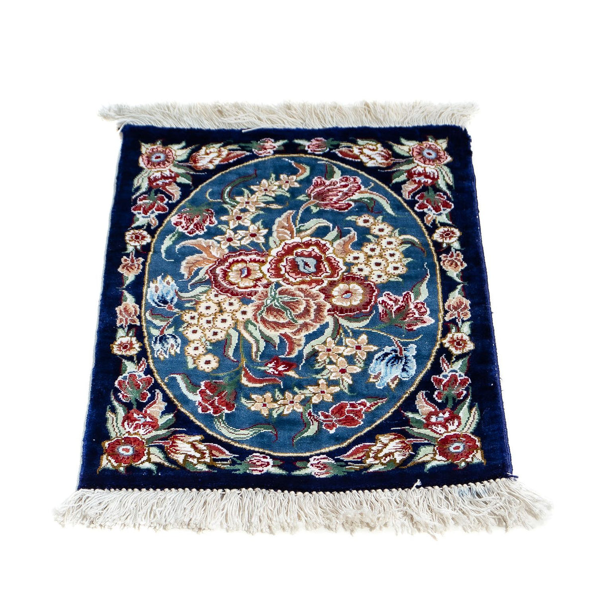 Jedwabny dywan - Ghom Silk - Premium - 40 x 28 cm - ciemnoniebieski