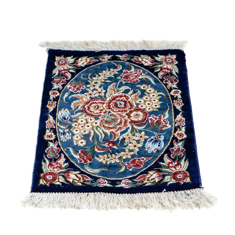 Jedwabny dywan - Ghom Silk - Premium - 40 x 28 cm - ciemnoniebieski