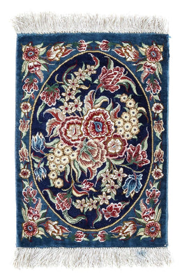 Jedwabny dywan - Ghom Silk - Premium - 40 x 28 cm - ciemnoniebieski