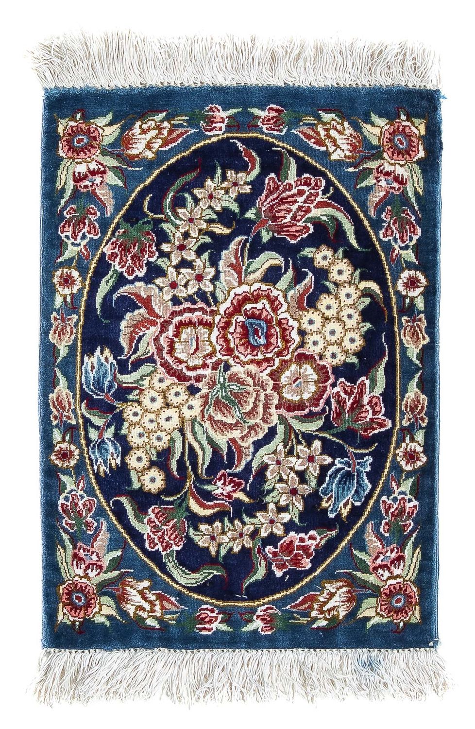 Jedwabny dywan - Ghom Silk - Premium - 40 x 28 cm - ciemnoniebieski
