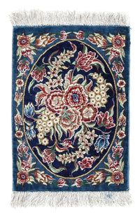 Jedwabny dywan - Ghom Silk - Premium - 40 x 28 cm - ciemnoniebieski