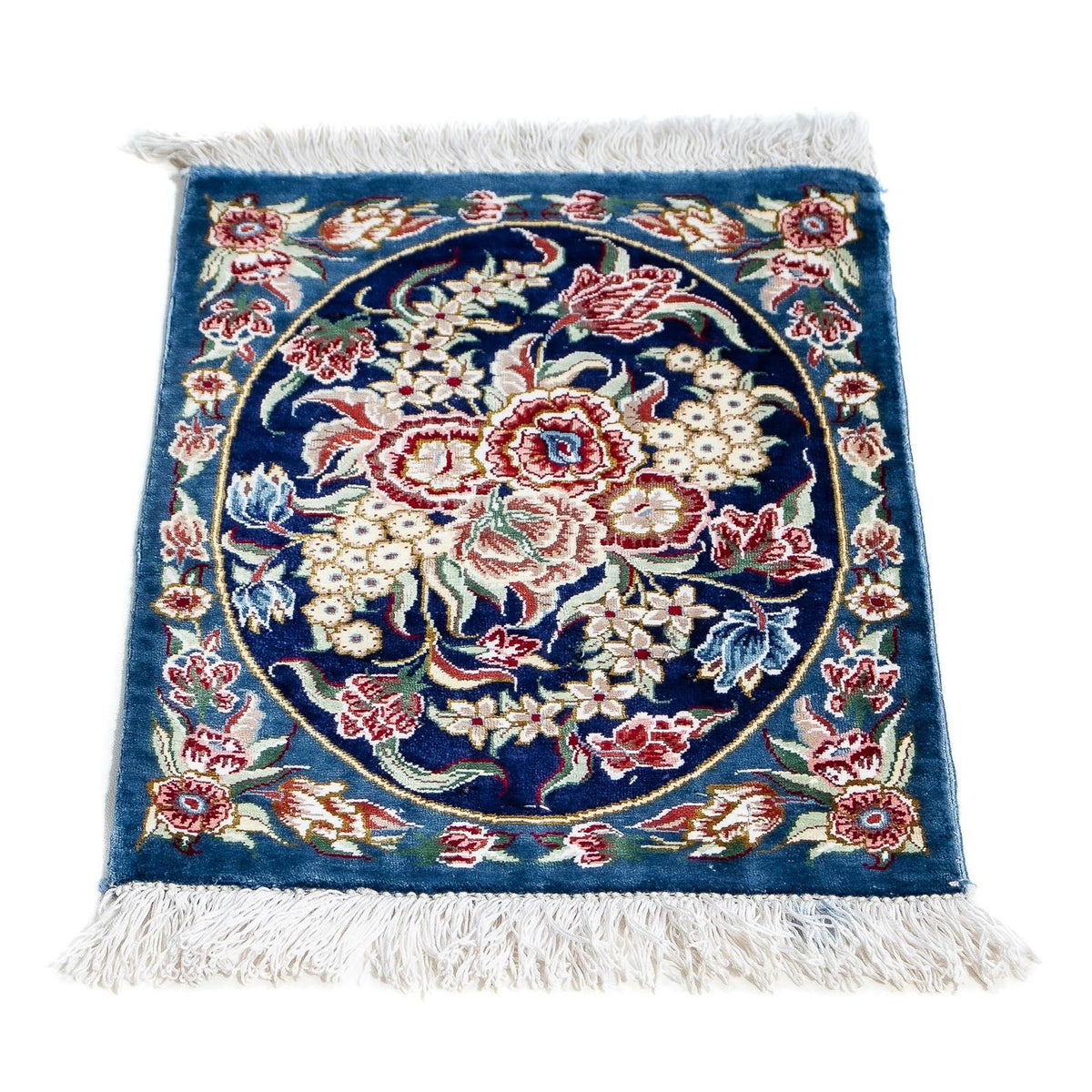 Jedwabny dywan - Ghom Silk - Premium - 40 x 28 cm - ciemnoniebieski