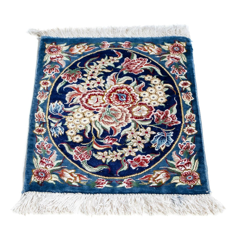 Jedwabny dywan - Ghom Silk - Premium - 40 x 28 cm - ciemnoniebieski