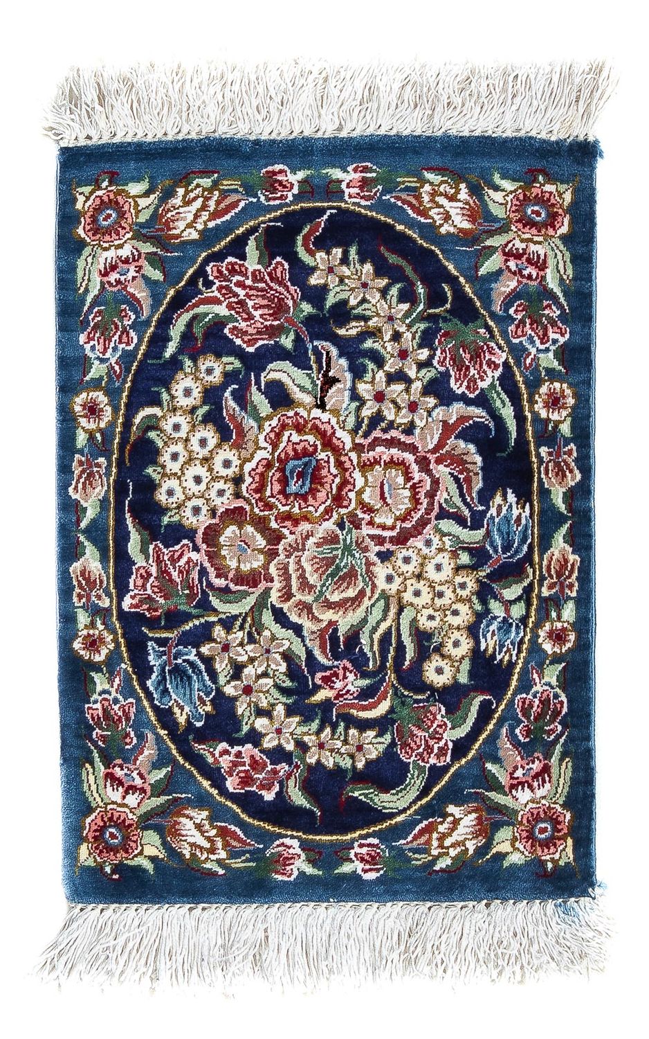 Jedwabny dywan - Ghom Silk - Premium - 40 x 28 cm - ciemnoniebieski