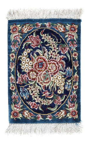Jedwabny dywan - Ghom Silk - Premium - 40 x 28 cm - ciemnoniebieski