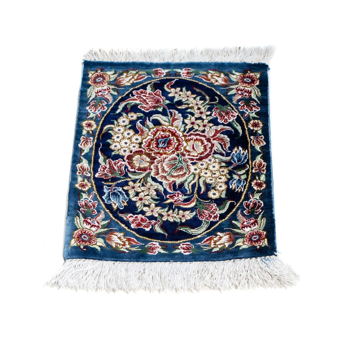 Jedwabny dywan - Ghom Silk - Premium - 40 x 28 cm - ciemnoniebieski