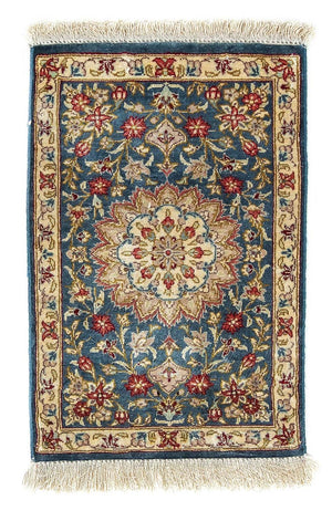 Jedwabny dywan - Ghom Silk - Premium - 44 x 27 cm - ciemnoniebieski