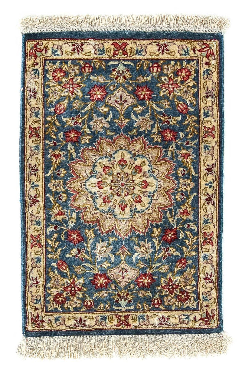 Jedwabny dywan - Ghom Silk - Premium - 44 x 27 cm - ciemnoniebieski
