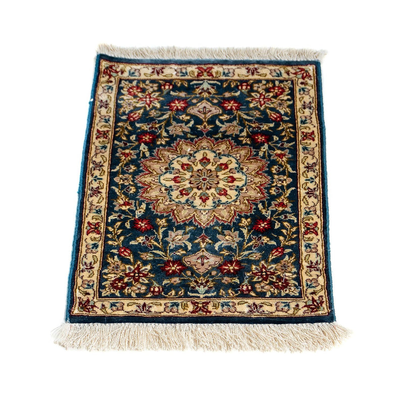 Jedwabny dywan - Ghom Silk - Premium - 44 x 27 cm - ciemnoniebieski