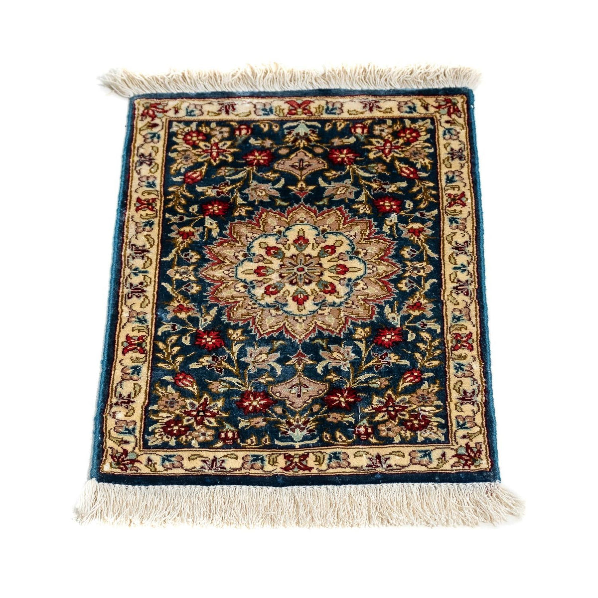 Jedwabny dywan - Ghom Silk - Premium - 44 x 27 cm - ciemnoniebieski