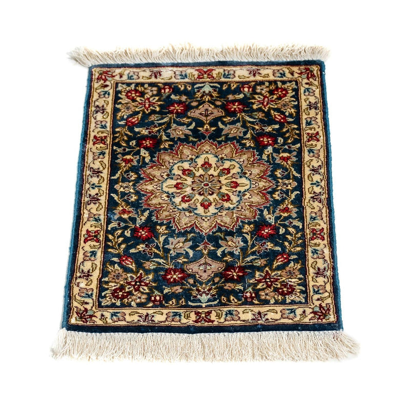 Jedwabny dywan - Ghom Silk - Premium - 44 x 27 cm - ciemnoniebieski