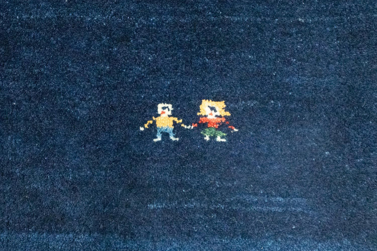 Biegacz Dywan Gabbeh - perski - 293 x 111 cm - ciemnoniebieski