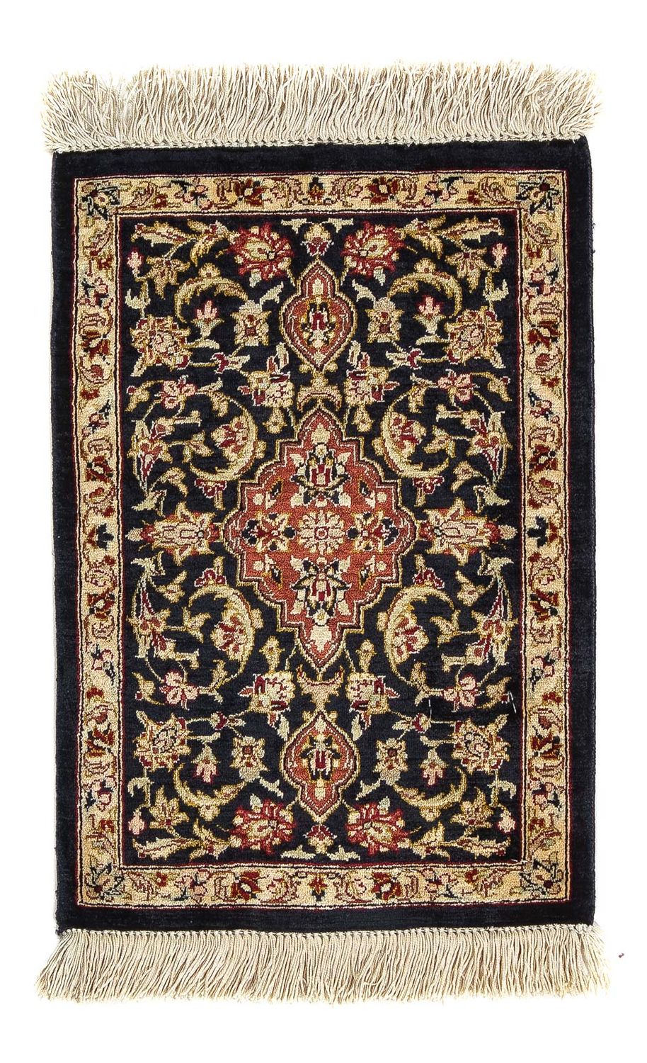 Jedwabny dywan - Ghom Silk - Premium - 42 x 28 cm - ciemnoniebieski