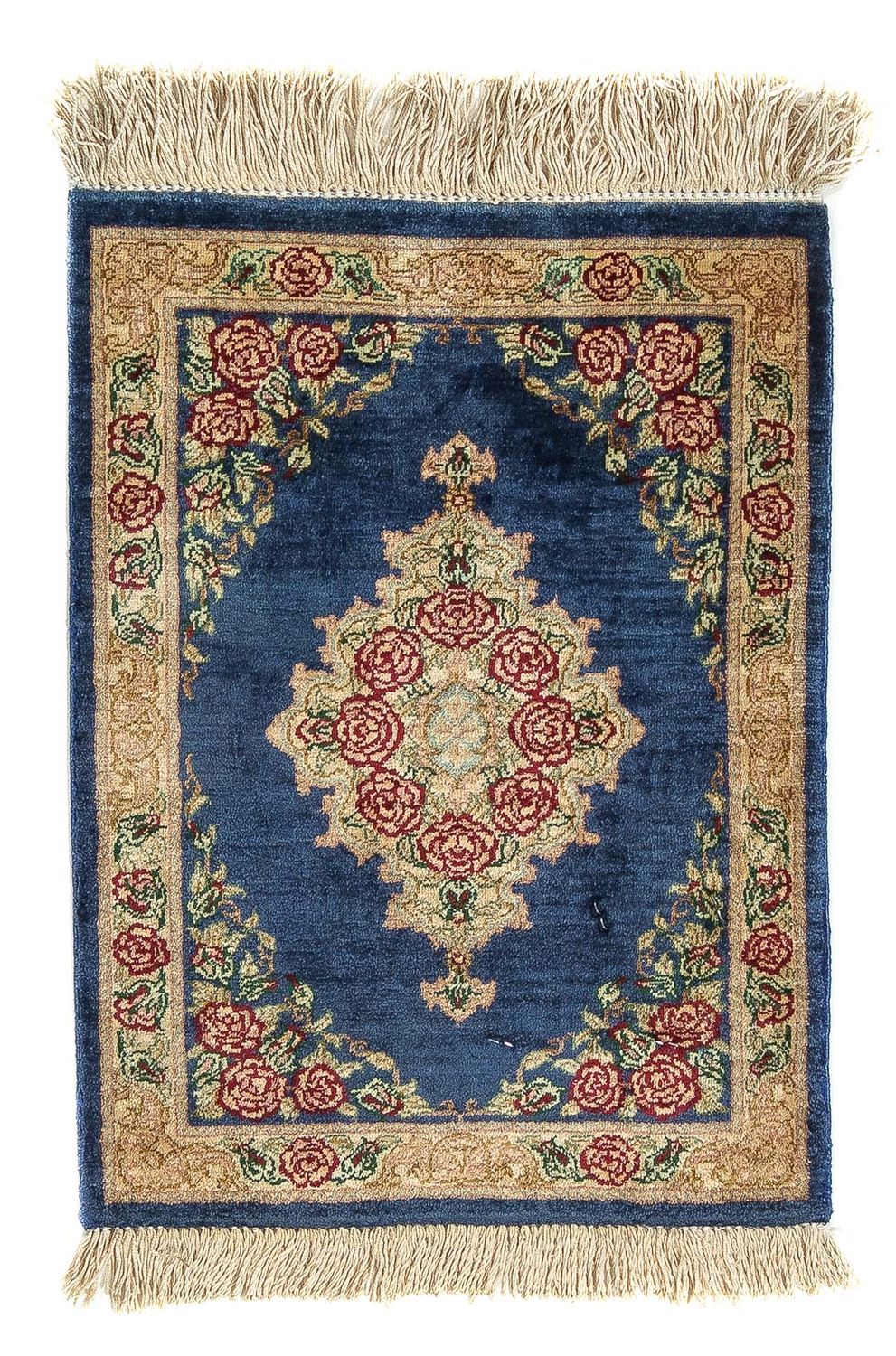 Jedwabny dywan - Ghom Silk - Premium - 39 x 28 cm - ciemnoniebieski