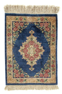 Jedwabny dywan - Ghom Silk - Premium - 39 x 28 cm - ciemnoniebieski