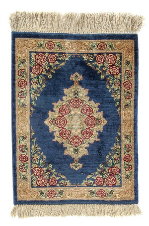 Jedwabny dywan - Ghom Silk - Premium - 39 x 28 cm - ciemnoniebieski