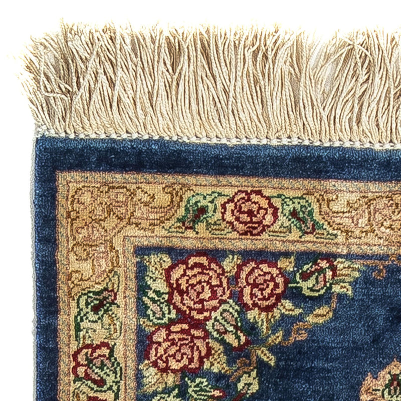 Jedwabny dywan - Ghom Silk - Premium - 39 x 28 cm - ciemnoniebieski