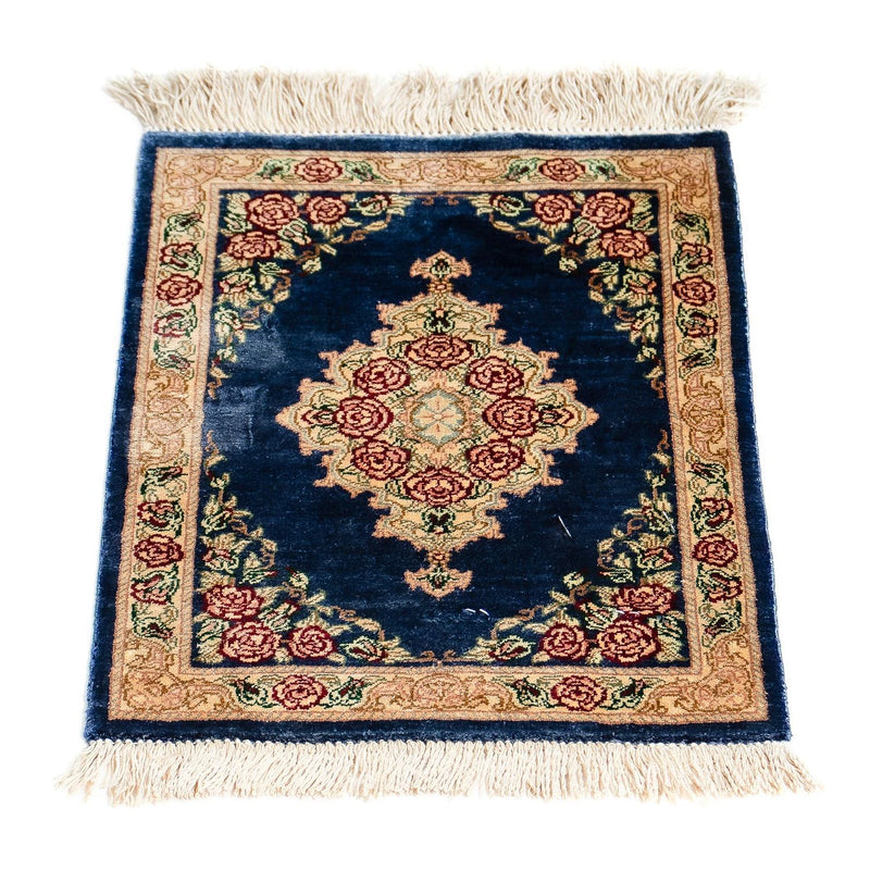 Jedwabny dywan - Ghom Silk - Premium - 39 x 28 cm - ciemnoniebieski
