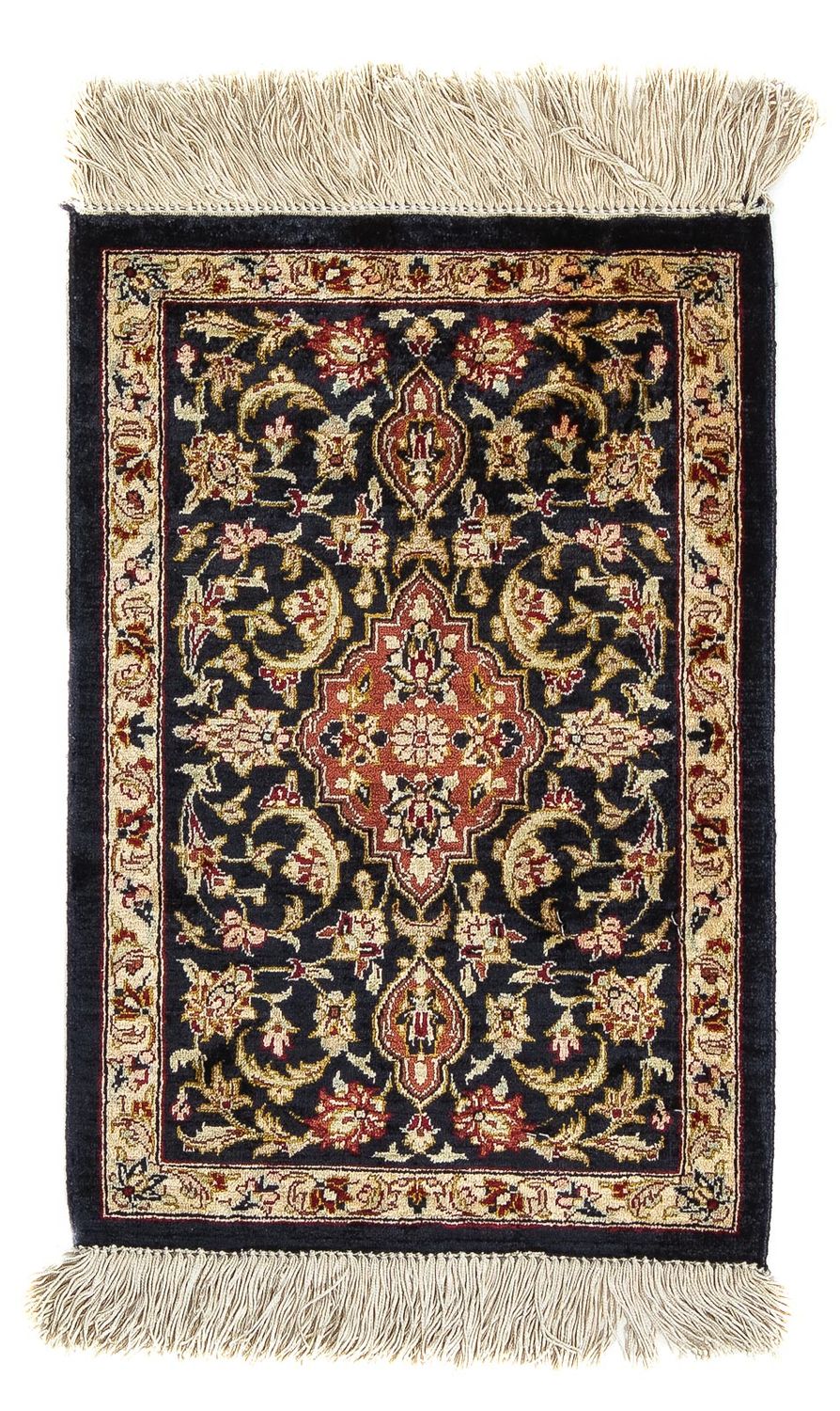 Jedwabny dywan - Ghom Silk - Premium - 41 x 28 cm - ciemnoniebieski