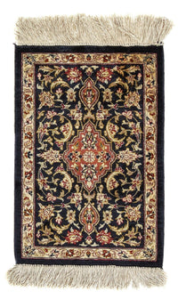 Jedwabny dywan - Ghom Silk - Premium - 41 x 28 cm - ciemnoniebieski