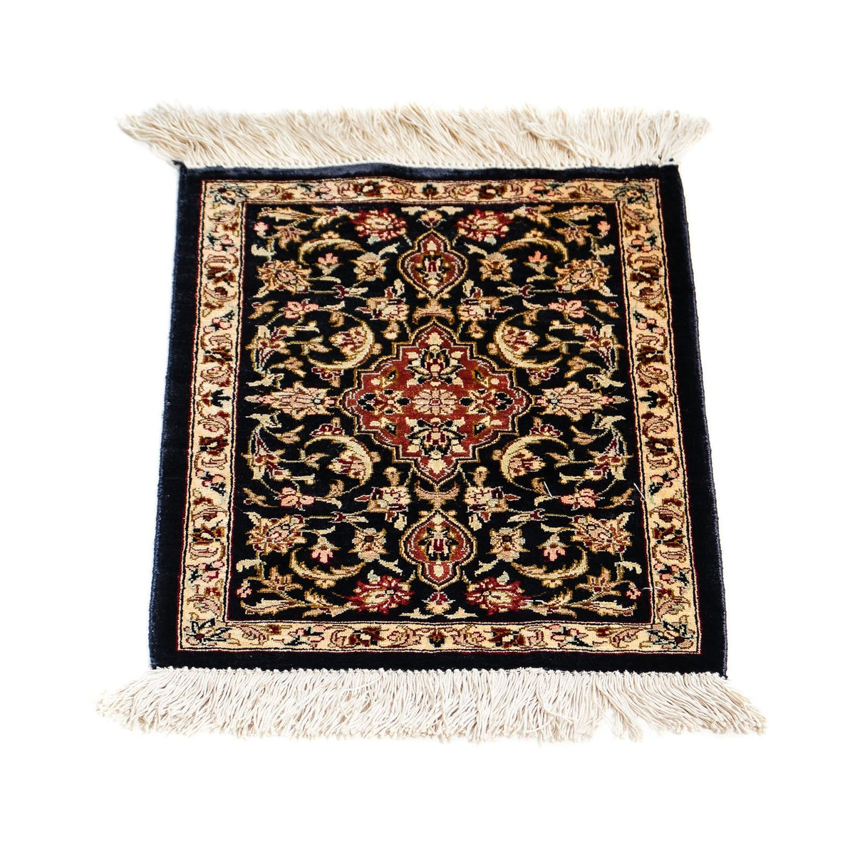 Jedwabny dywan - Ghom Silk - Premium - 41 x 28 cm - ciemnoniebieski