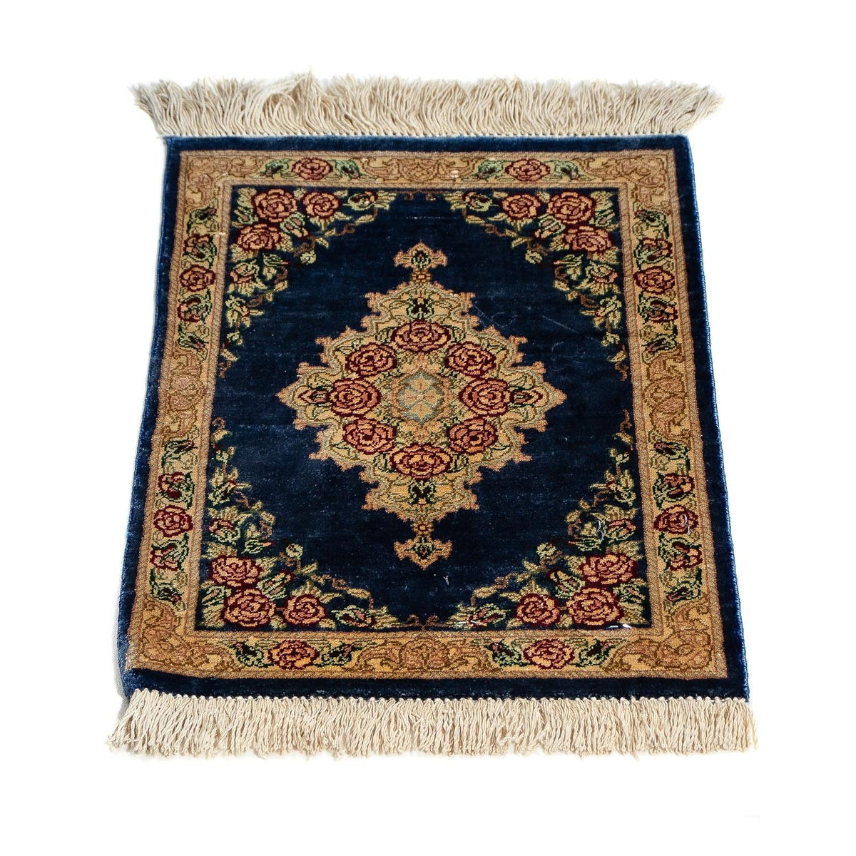 Jedwabny dywan - Ghom Silk - Premium - 40 x 28 cm - ciemnoniebieski
