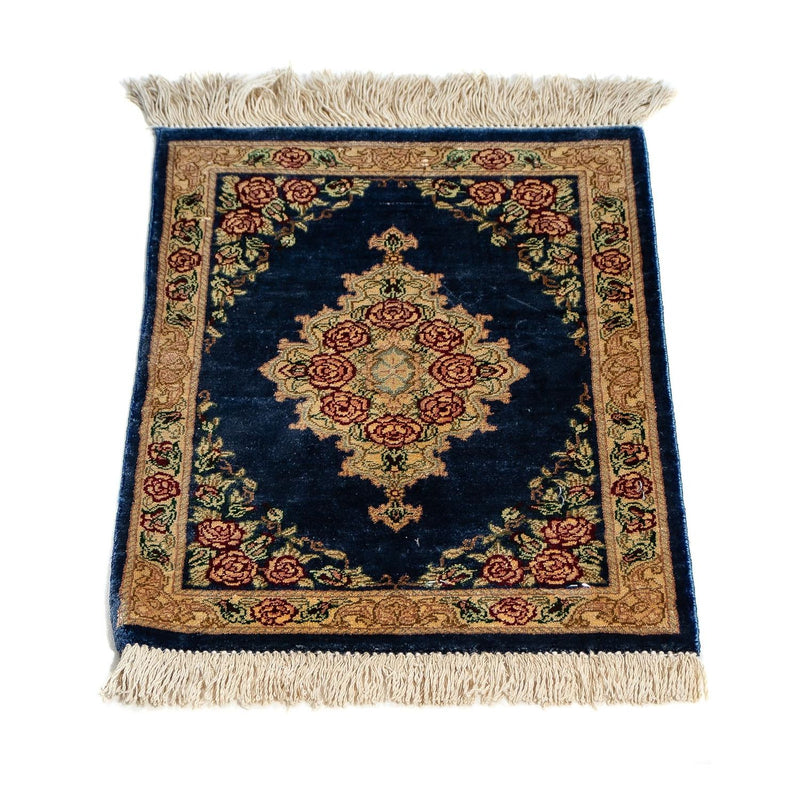 Jedwabny dywan - Ghom Silk - Premium - 40 x 28 cm - ciemnoniebieski