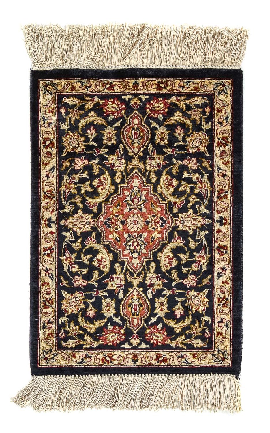Jedwabny dywan - Ghom Silk - Premium - 41 x 28 cm - ciemnoniebieski