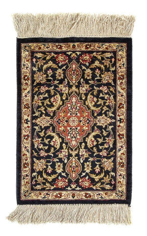 Jedwabny dywan - Ghom Silk - Premium - 41 x 28 cm - ciemnoniebieski