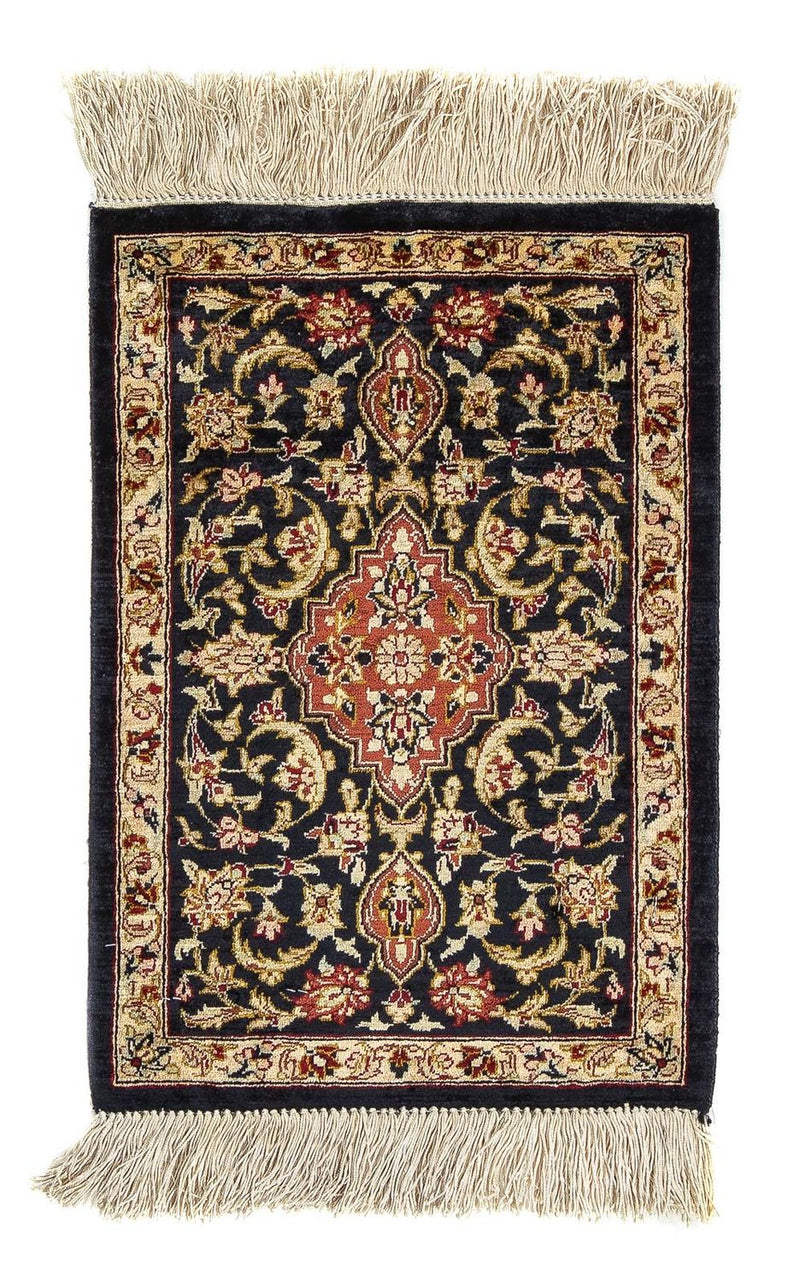 Jedwabny dywan - Ghom Silk - Premium - 41 x 28 cm - ciemnoniebieski