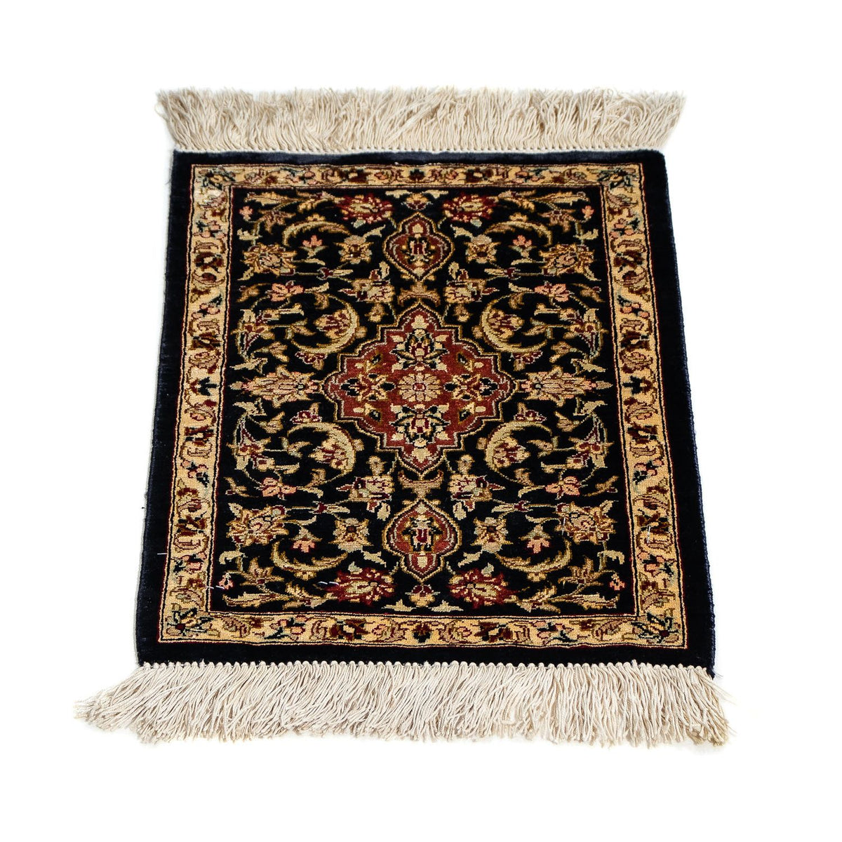 Jedwabny dywan - Ghom Silk - Premium - 41 x 28 cm - ciemnoniebieski