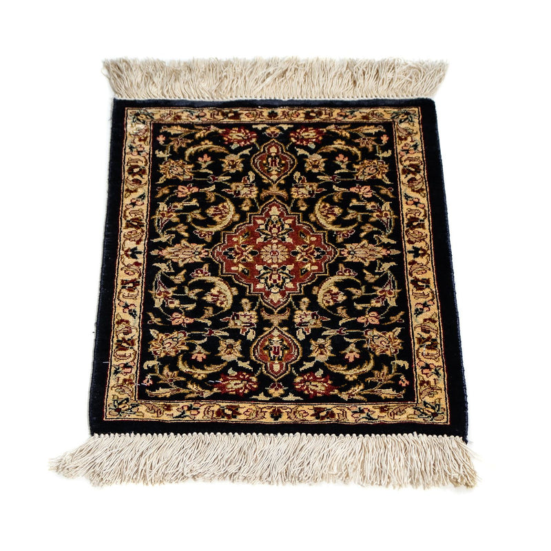 Jedwabny dywan - Ghom Silk - Premium - 41 x 28 cm - ciemnoniebieski