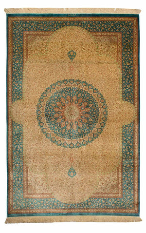 Jedwabny dywan - Ghom Silk - Premium - 188 x 130 cm - beżowy